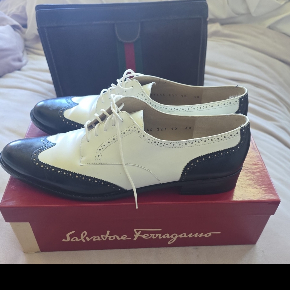 Salvatore Ferragamo Two-Tone Wingtip Oxfords in Black & White